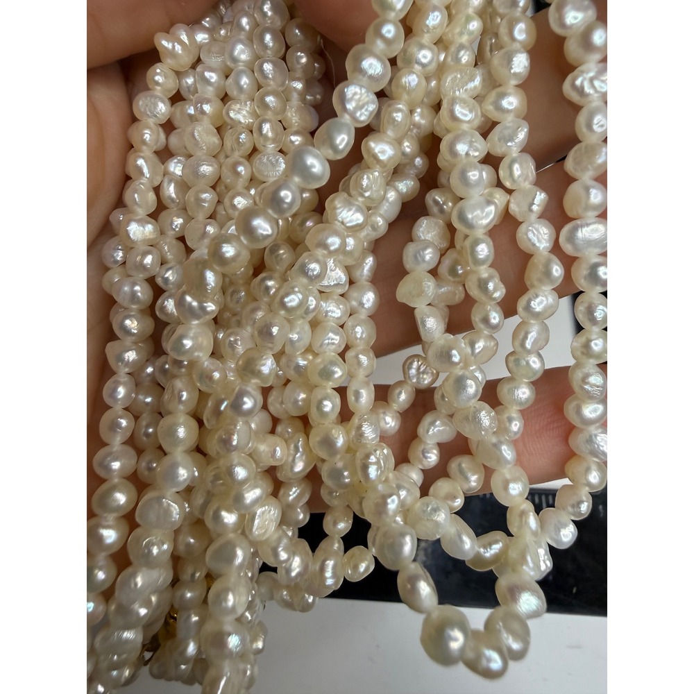 Multi Strand Freshwater Pearl Necklace Gold Tone Faux Pearl Clasp 18 Inch